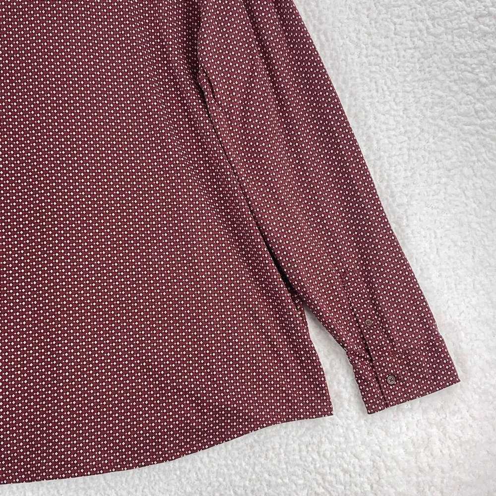Lands'‎ End Red Long Sleeve Polo Shirt Mens Collared Stretch Geo Print Size XXL